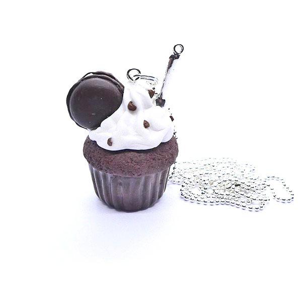 Collier sautoir cupcake chocolat avec macaron