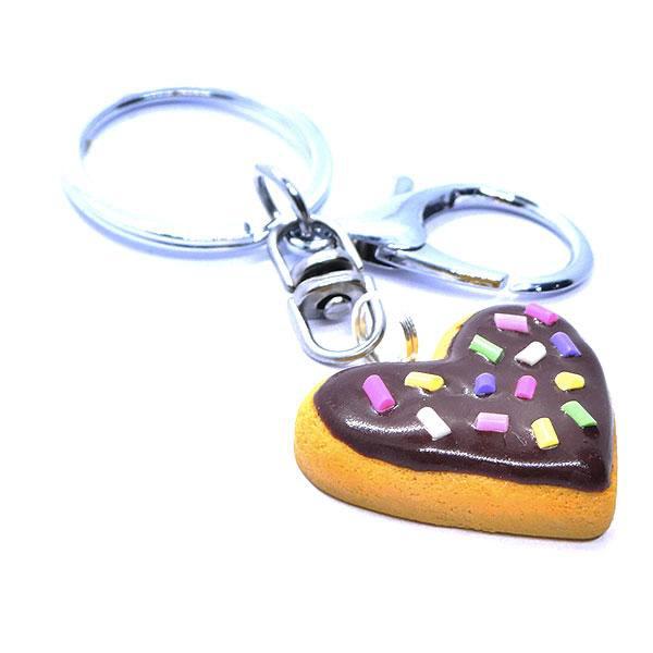 Porte-clés biscuit coeur chocolat