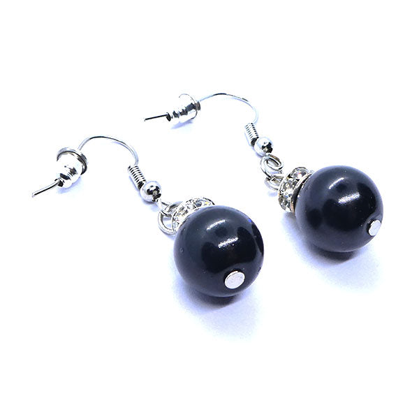 Perle noire polie et couronne avec strass