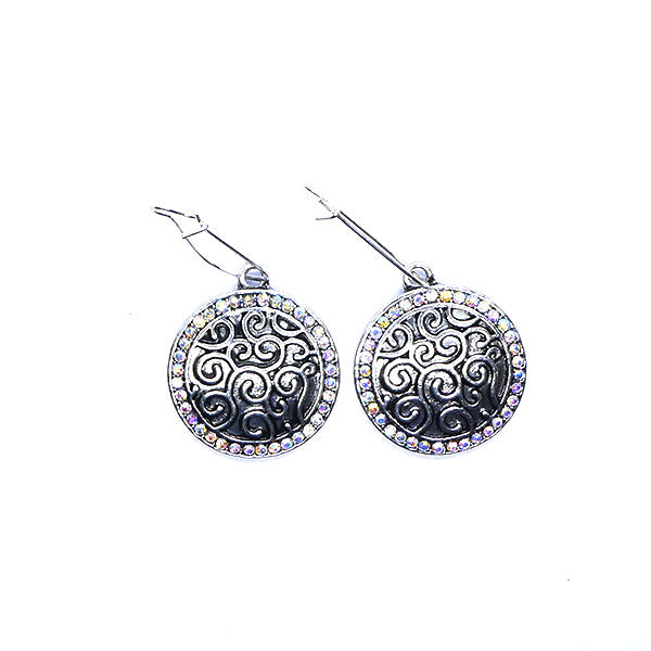 Pendentif rond et strass irisés